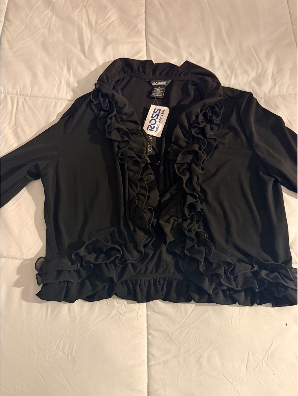 Glamour Black Ruffled Open Front Cardigan Medium